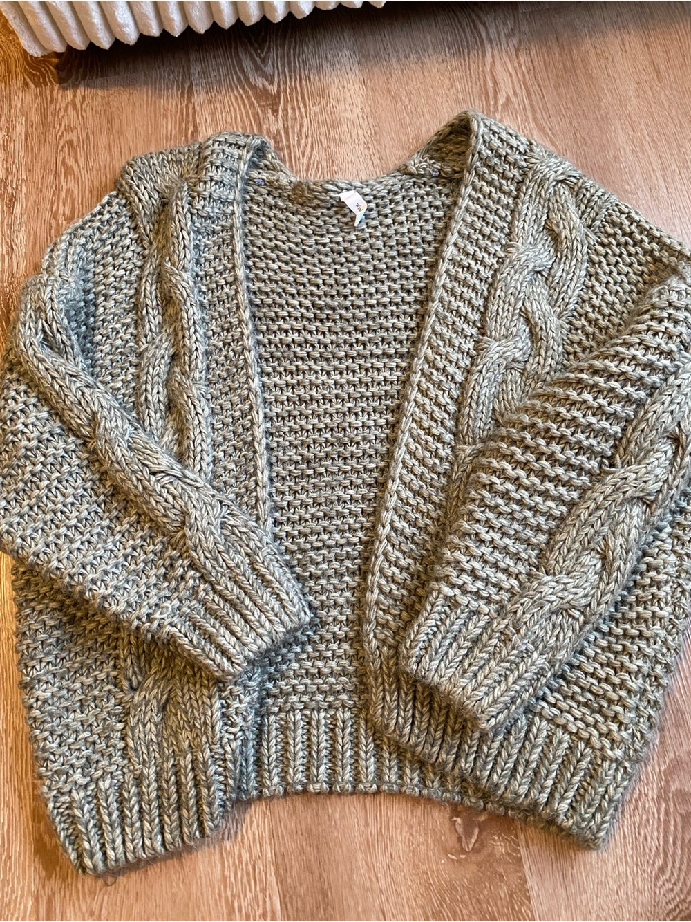 Wishlist Olive Gray Cable Knit Open Cardigan
